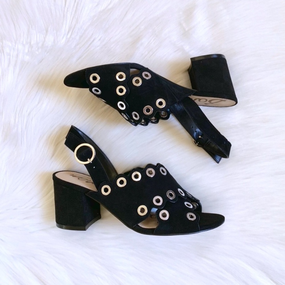 Sam Edelman Black Suede Grommet Block Heel Sandals - Picture 7 of 8